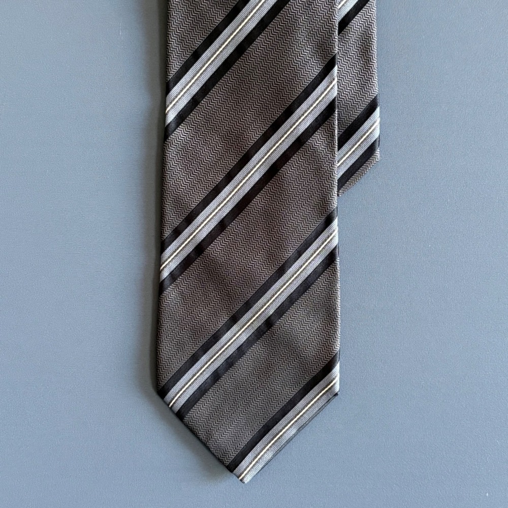 Dolce & Gabbana 100% Silk Tie | Grey Black Stripe | Herringbone | Luxury
